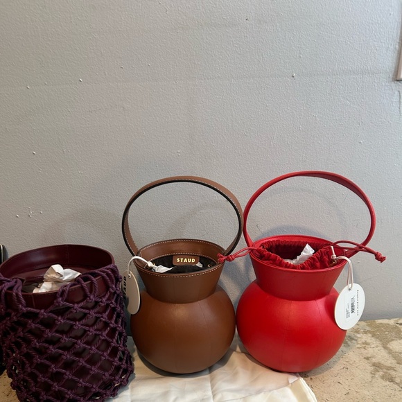 Staud Keaton Red  or brown Leather Bucket Bag or Staud Moreau Macramé Pu… - Picture 3 of 16